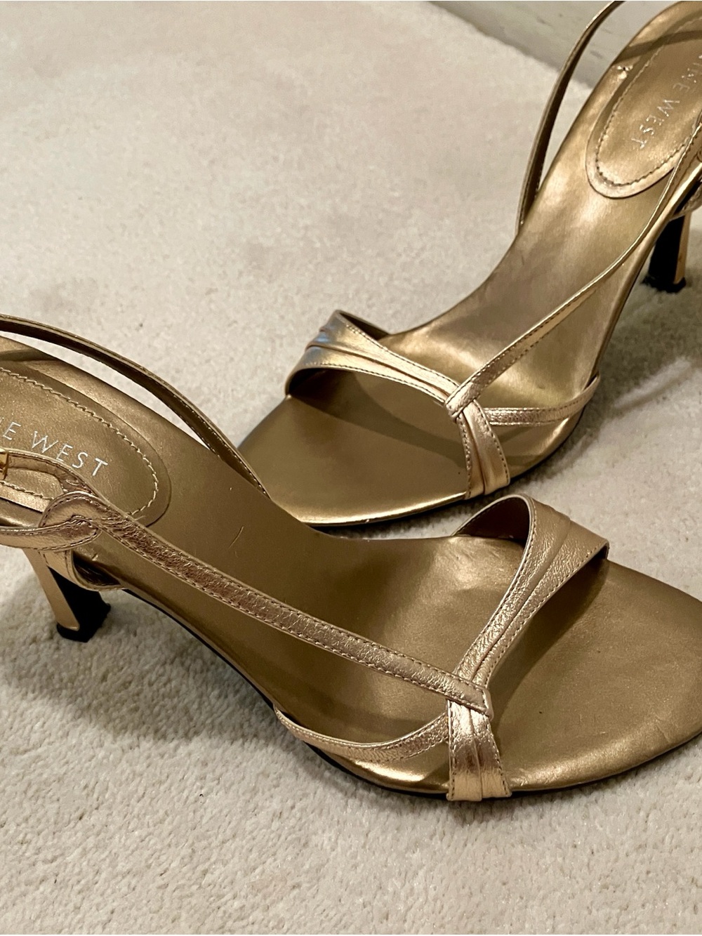 Nine West Metallic Gold Strappy Slingback Heels